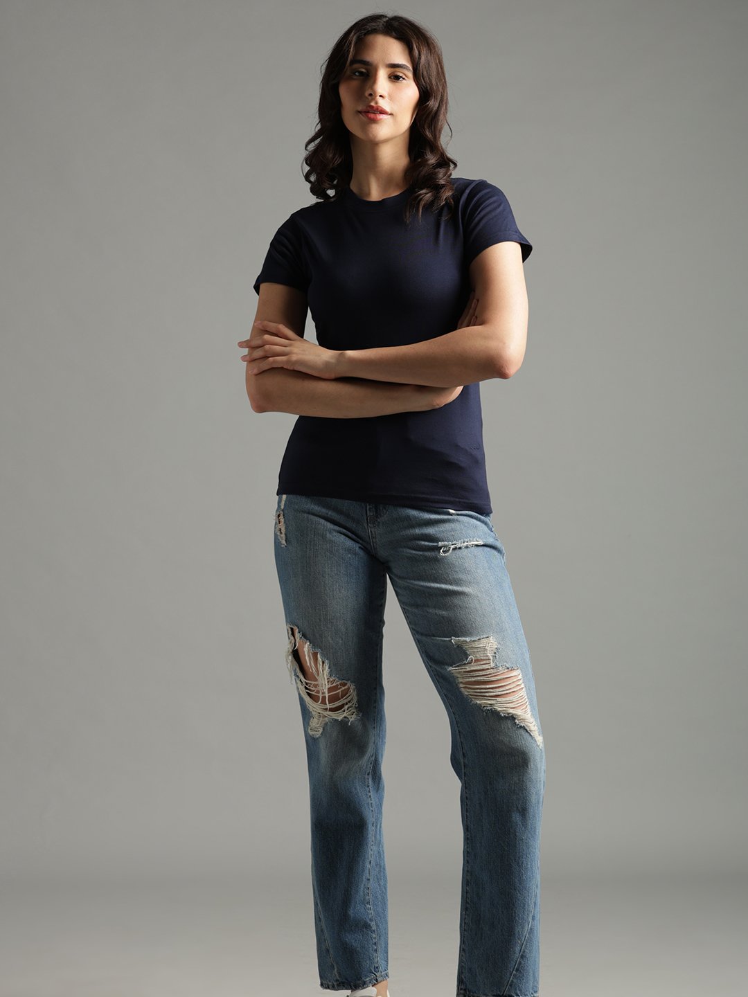 100% Pure Supima Cotton Crew Neck - Night Fall (Navy) (W) - Image 4