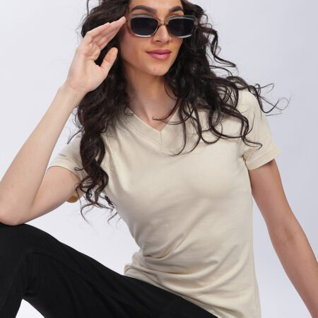 100% Pure Supima Cotton V Neck - Beach (Beige) (W) - Image 4