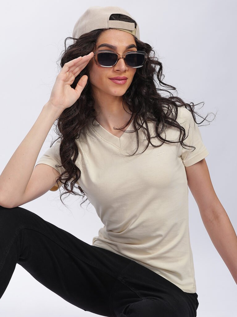 100% Pure Supima Cotton V Neck - Beach (Beige) (W)