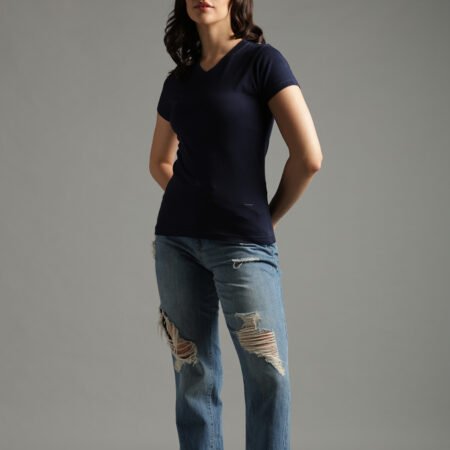100% Pure Supima Cotton V Neck - Night Fall (Navy) (W) - Image 4