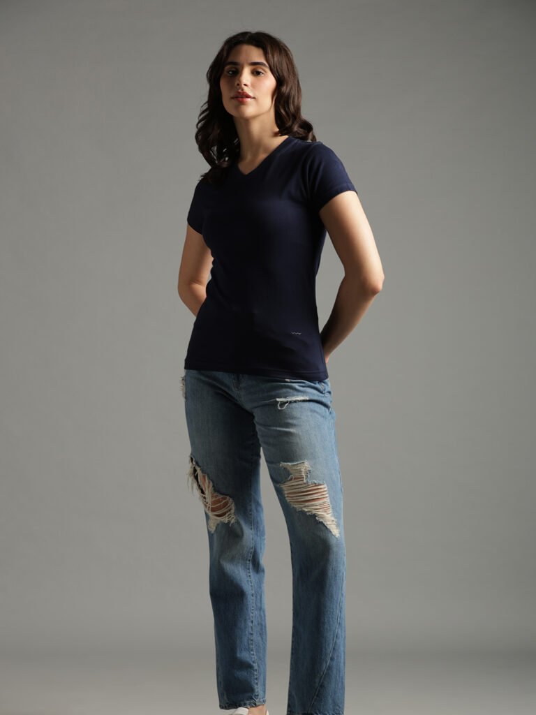 100% Pure Supima Cotton V Neck - Night Fall (Navy) (W)