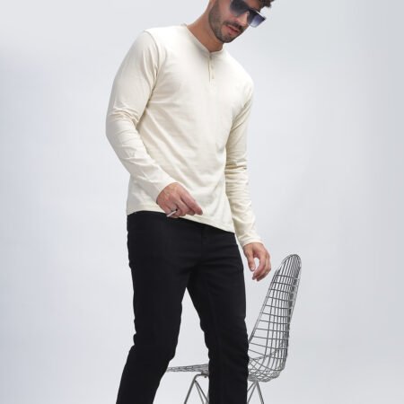 100% Pure Supima Cotton Henley Full Sleeve - Beach (Beige) - Image 4
