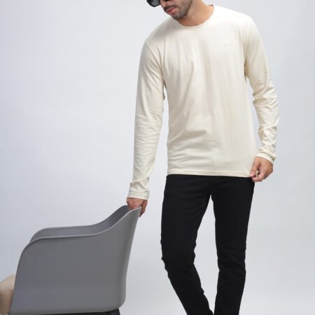 100% Pure Supima Cotton Crew Neck Full Sleeve - Beach (Beige) - Image 4