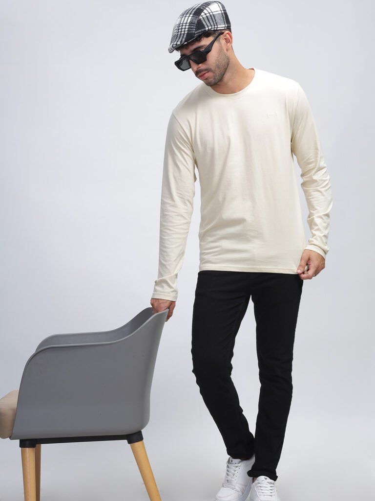 100% Pure Supima Cotton Crew Neck Full Sleeve - Beach (Beige)