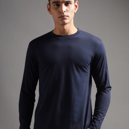100% Pure Supima Cotton Crew Neck Full Sleeve - Night Fall (Navy) - Image 4