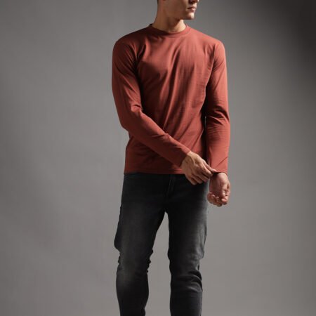100% Pure Supima Cotton Crew Neck Full Sleeve - Rust (Deep Maroon) - Image 4