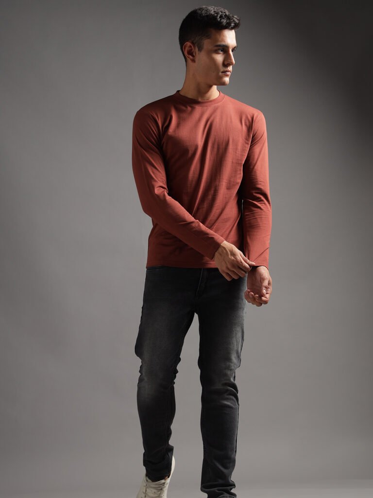 100% Pure Supima Cotton Crew Neck Full Sleeve - Rust (Deep Maroon)
