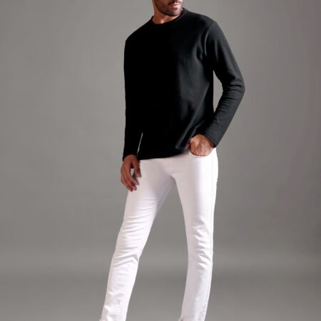 Honeycomb Waffle Textured Crew Neck Full Sleeve - Black - Image 5