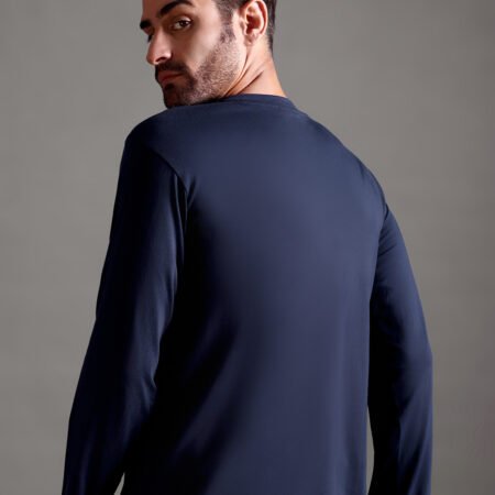 100% Pure Supima Cotton Henley Full Sleeve - Night Fall (Navy) - Image 5