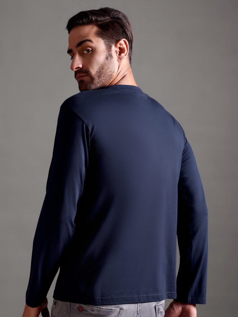 100% Pure Supima Cotton Henley Full Sleeve - Night Fall (Navy)