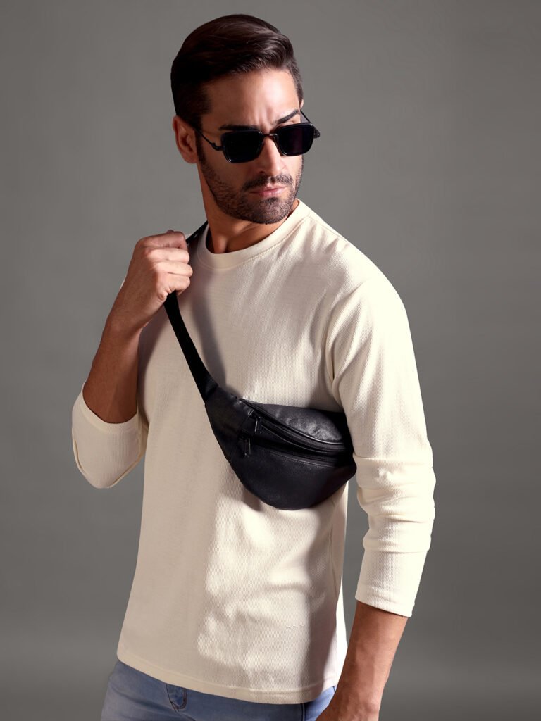 Eyelet Waffle Textured Crew Neck Full Sleeve - Off White