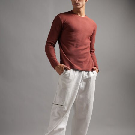 Honeycomb Waffle Textured Crew Neck Full Sleeve - Rust (Deep Maroon) - Image 6