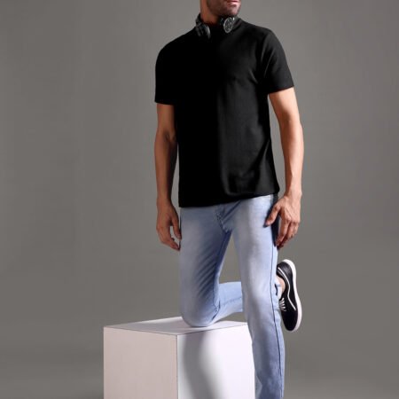 Honeycomb Waffle Textured Crew Neck - Black - Image 5