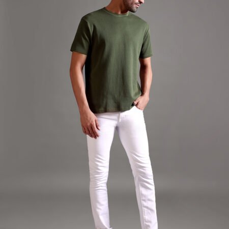 Waffle Textured Crew Neck - Olive Green - Image 6