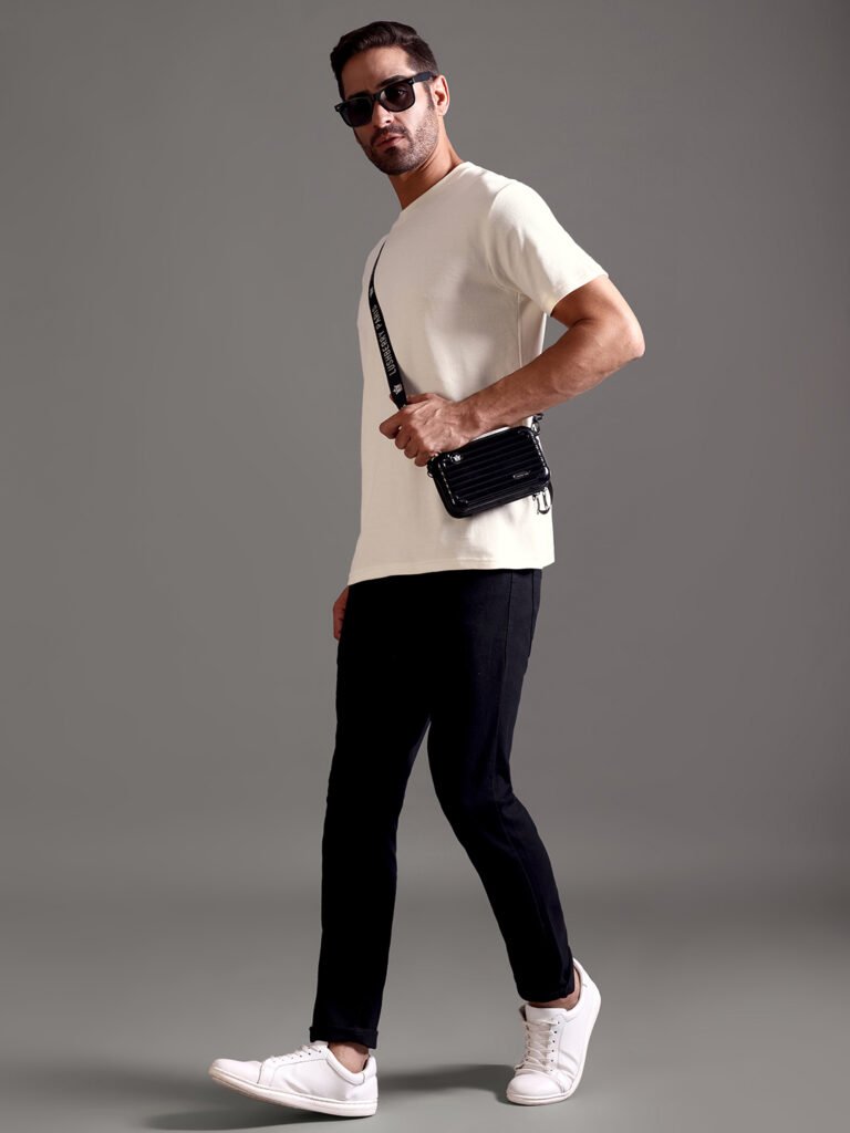 Eyelet Waffle Textured Crew Neck - Off White