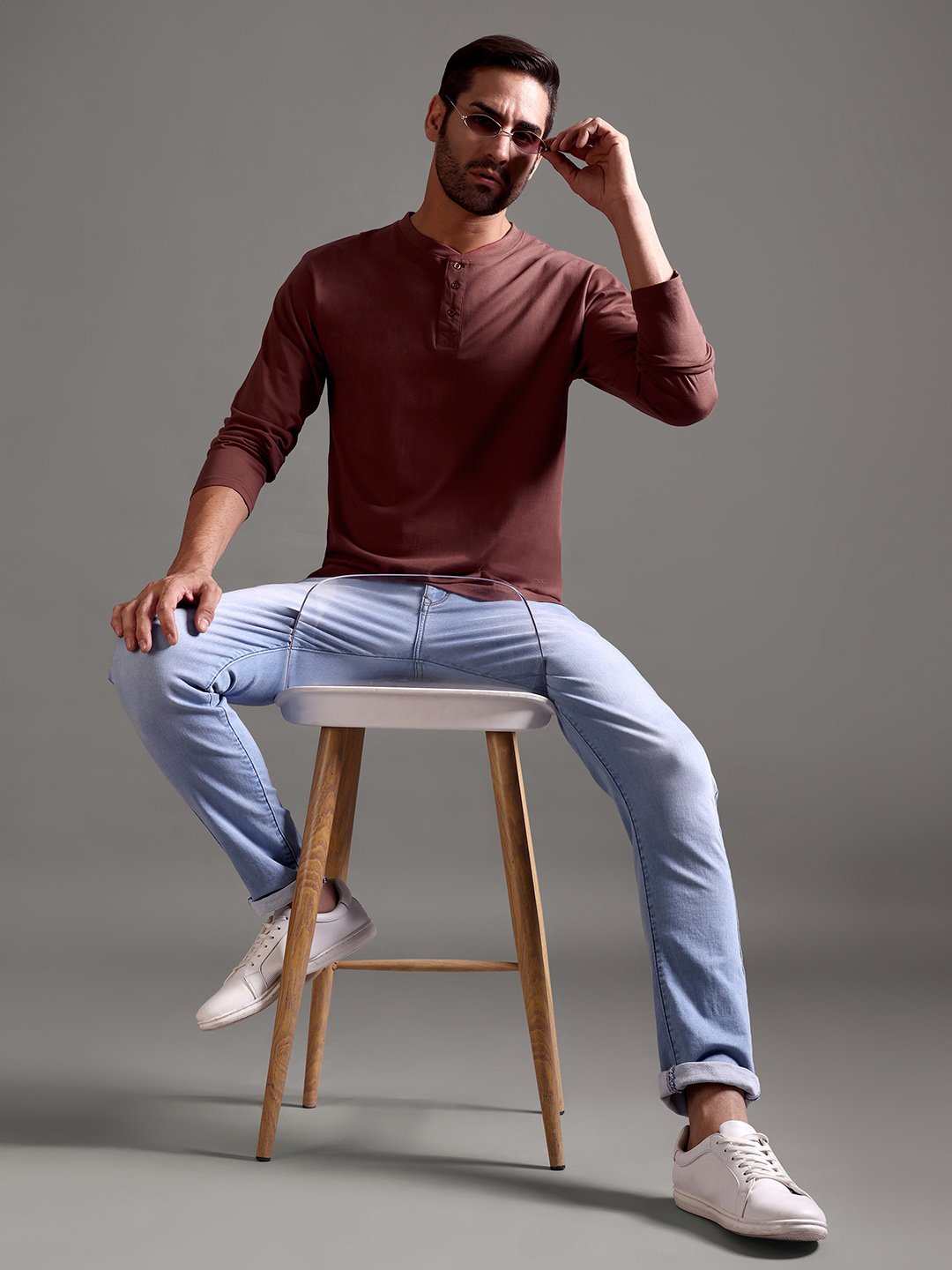 100% Pure Supima Cotton Henley Full Sleeve - Rust (Deep Maroon) - Image 5