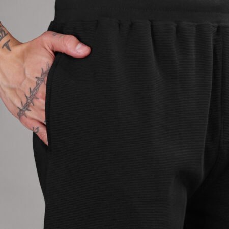 Ribbed Cotton Shorts with Zip Pocket - Black (350 GSM - Heavy) - Image 3