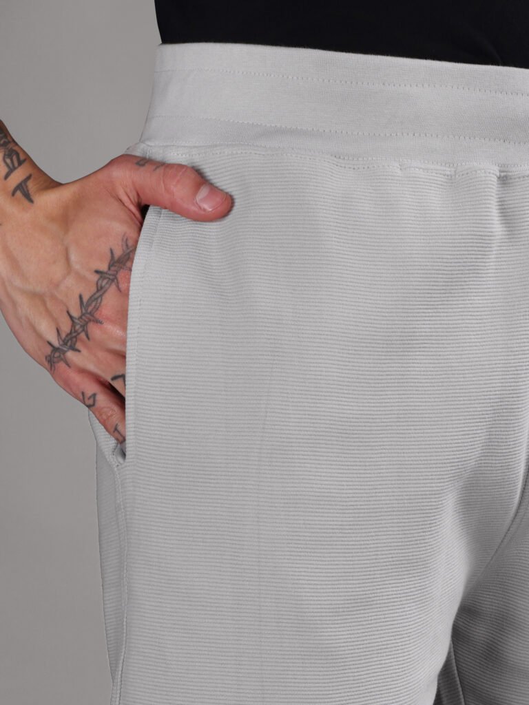 Ribbed Cotton Shorts with Zip Pocket - Grey (350 GSM - Heavy)
