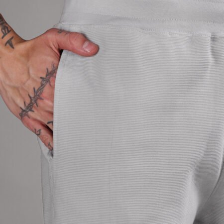 Ribbed Cotton Shorts with Zip Pocket - Grey (350 GSM - Heavy) - Image 3
