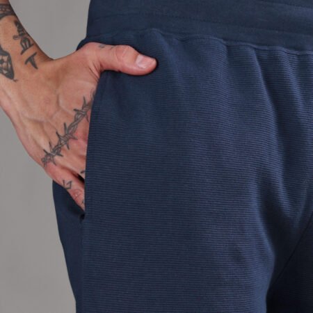 Ribbed Cotton Shorts with Zip Pocket - Navy Blue (350 GSM - Heavy) - Image 4