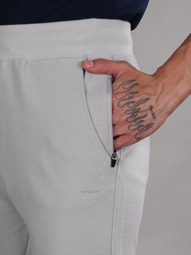 Ribbed Cotton Track Pant with Zip Pocket - Grey (350 GSM - Heavy)