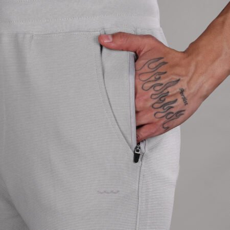 Ribbed Cotton Track Pant with Zip Pocket - Grey (350 GSM - Heavy) - Image 4