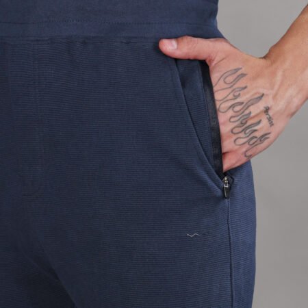 Ribbed Cotton Track Pant with Zip Pocket - Navy Blue (350 GSM - Heavy) - Image 4