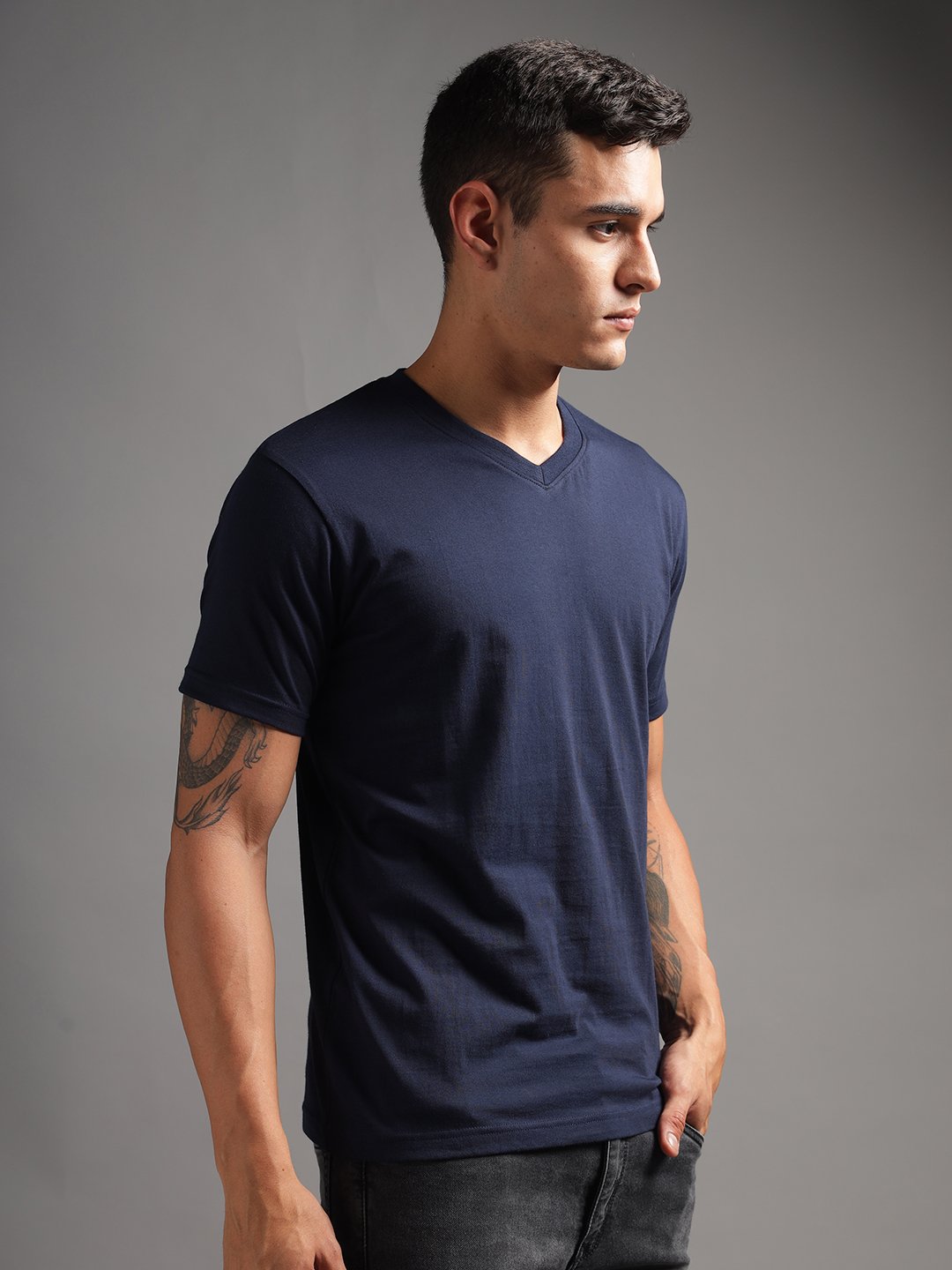 100% Pure Supima Cotton V Neck - Night Fall (Navy) - Image 5
