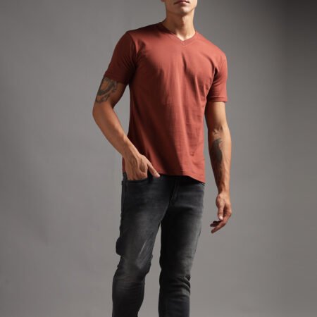 100% Pure Supima Cotton V Neck - Rust (Deep Maroon) - Image 5