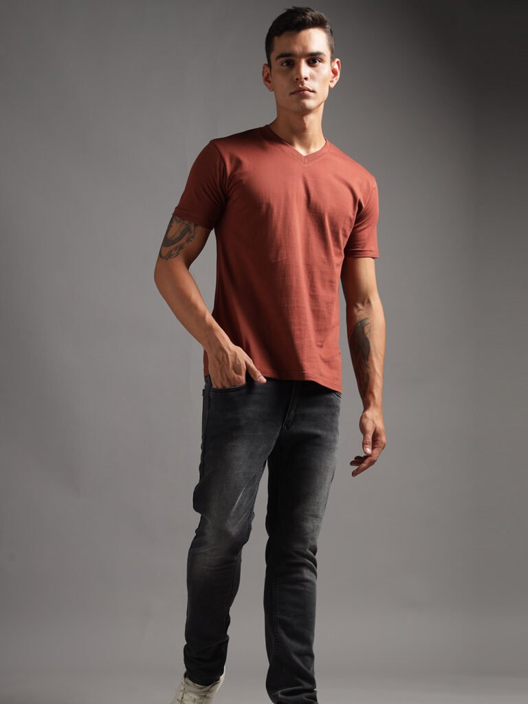 100% Pure Supima Cotton V Neck - Rust (Deep Maroon)