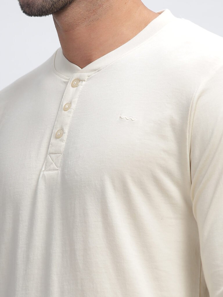 100% Pure Supima Cotton Henley Full Sleeve - Beach (Beige)