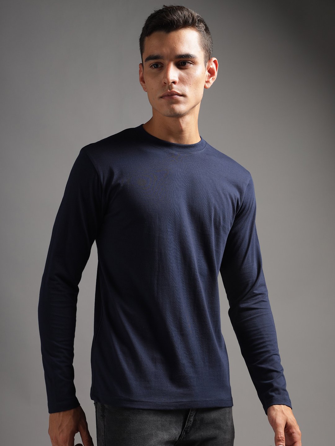 100% Pure Supima Cotton Crew Neck Full Sleeve - Night Fall (Navy) - Image 5