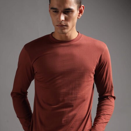 100% Pure Supima Cotton Crew Neck Full Sleeve - Rust (Deep Maroon) - Image 5