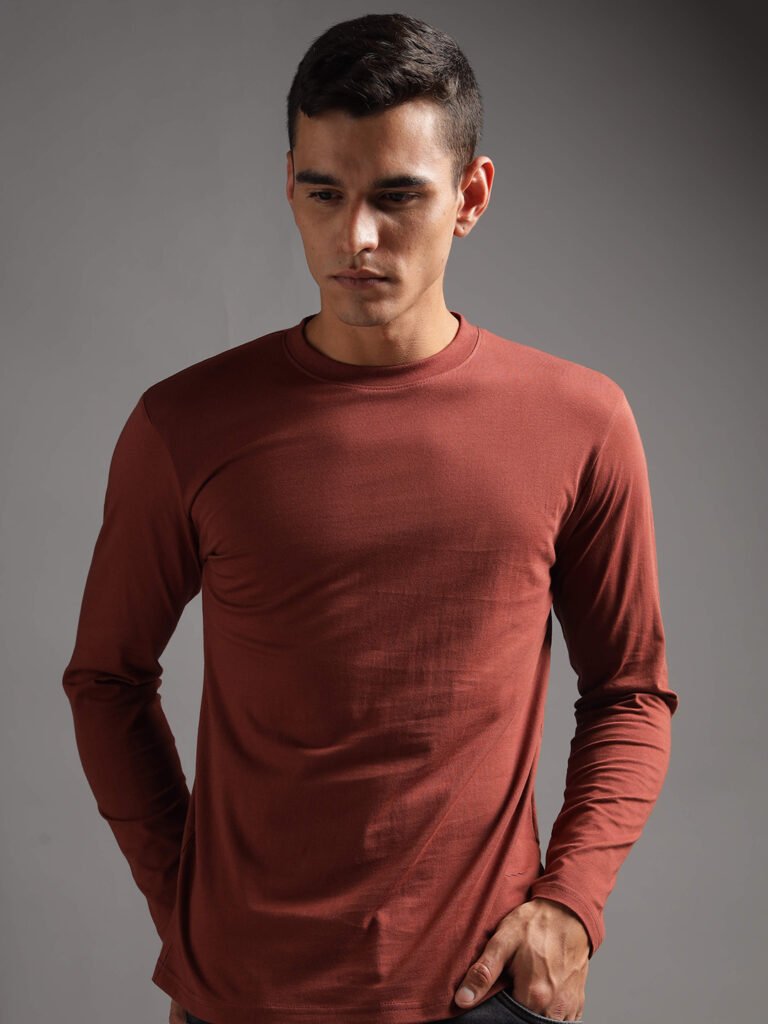 100% Pure Supima Cotton Crew Neck Full Sleeve - Rust (Deep Maroon)