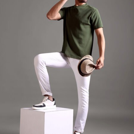 Waffle Textured Crew Neck - Olive Green - Image 7