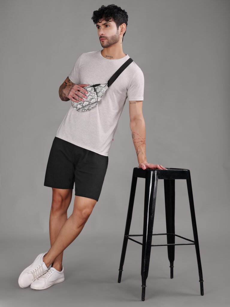 Ribbed Cotton Shorts with Zip Pocket - Black (350 GSM - Heavy)