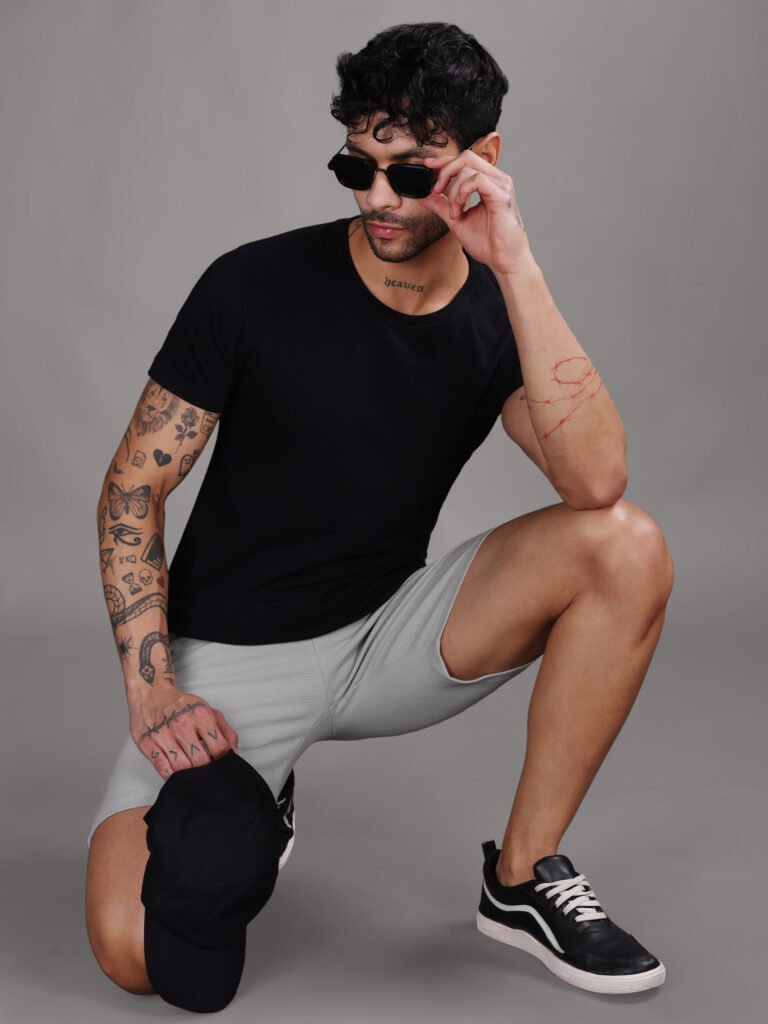 Ribbed Cotton Shorts with Zip Pocket - Grey (350 GSM - Heavy)