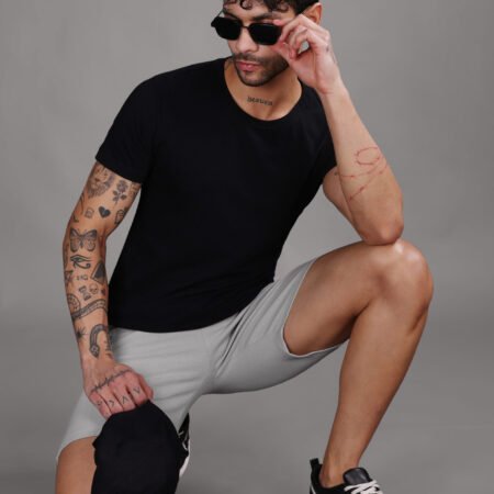 Ribbed Cotton Shorts with Zip Pocket - Grey (350 GSM - Heavy) - Image 6