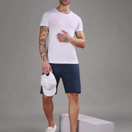 Ribbed Cotton Shorts with Zip Pocket - Navy Blue (350 GSM - Heavy) - Image 5
