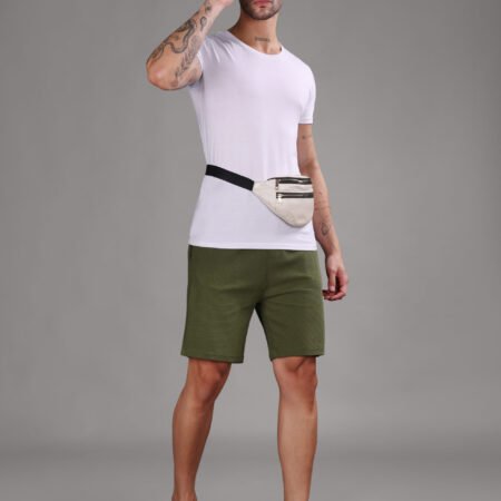 Ribbed Cotton Shorts with Zip Pocket - Olive Green (350 GSM - Heavy) - Image 5