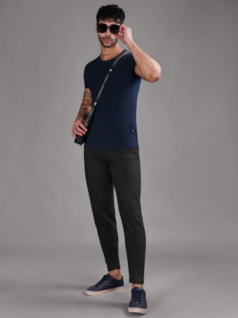 Ribbed Cotton Track Pant with Zip Pocket - Black (350 GSM - Heavy)
