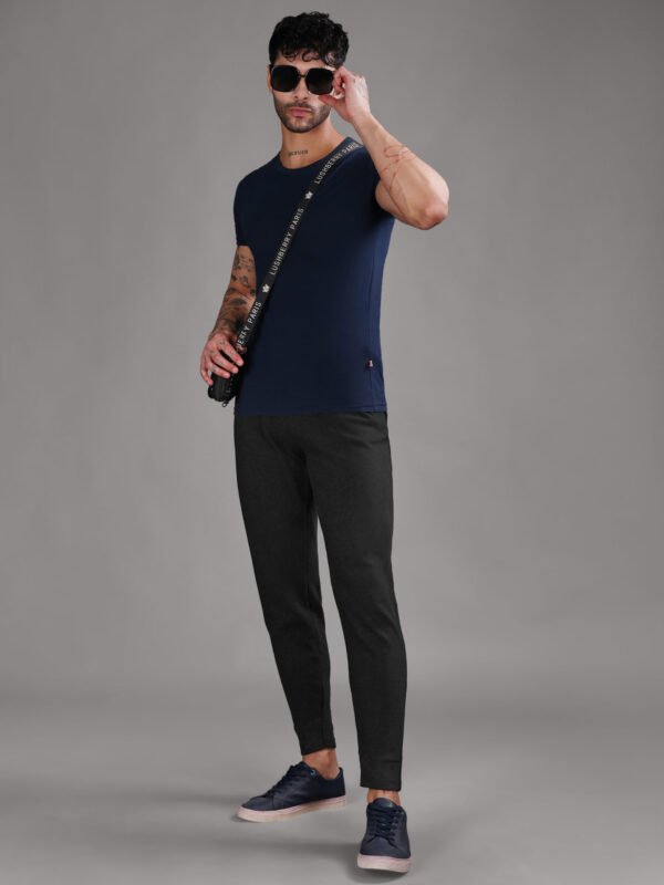 Ribbed Cotton Track Pant with Zip Pocket - Black (350 GSM - Heavy)