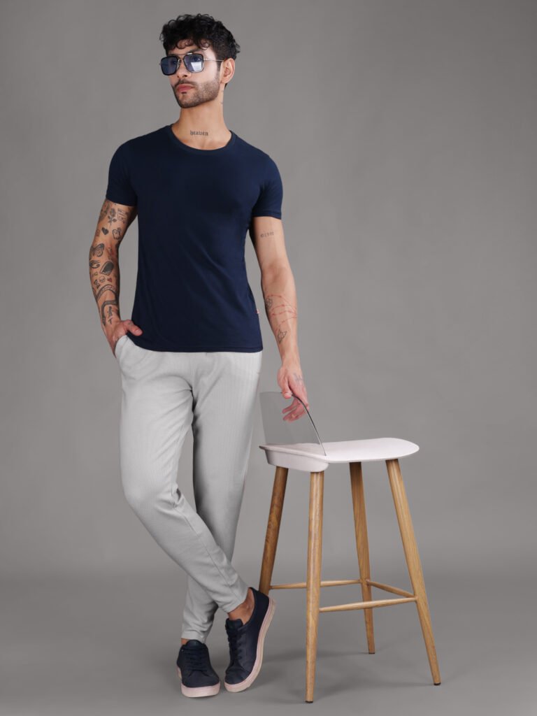 Ribbed Cotton Track Pant with Zip Pocket - Grey (350 GSM - Heavy)