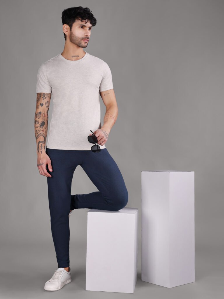 Ribbed Cotton Track Pant with Zip Pocket - Navy Blue (350 GSM - Heavy)