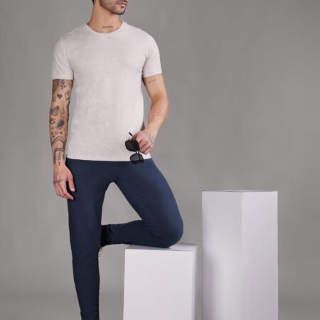 Ribbed Cotton Track Pant with Zip Pocket - Navy Blue (350 GSM - Heavy) - Image 5