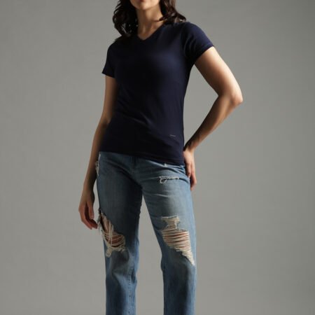 100% Pure Supima Cotton V Neck - Night Fall (Navy) (W) - Image 6