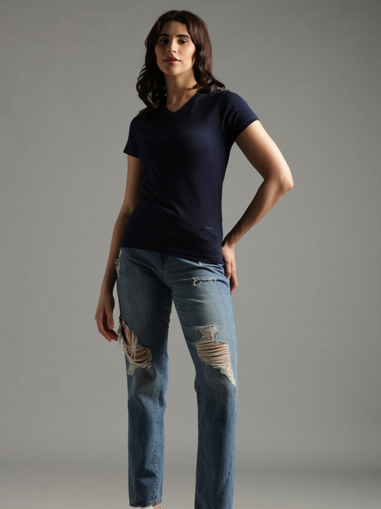 100% Pure Supima Cotton V Neck - Night Fall (Navy) (W)