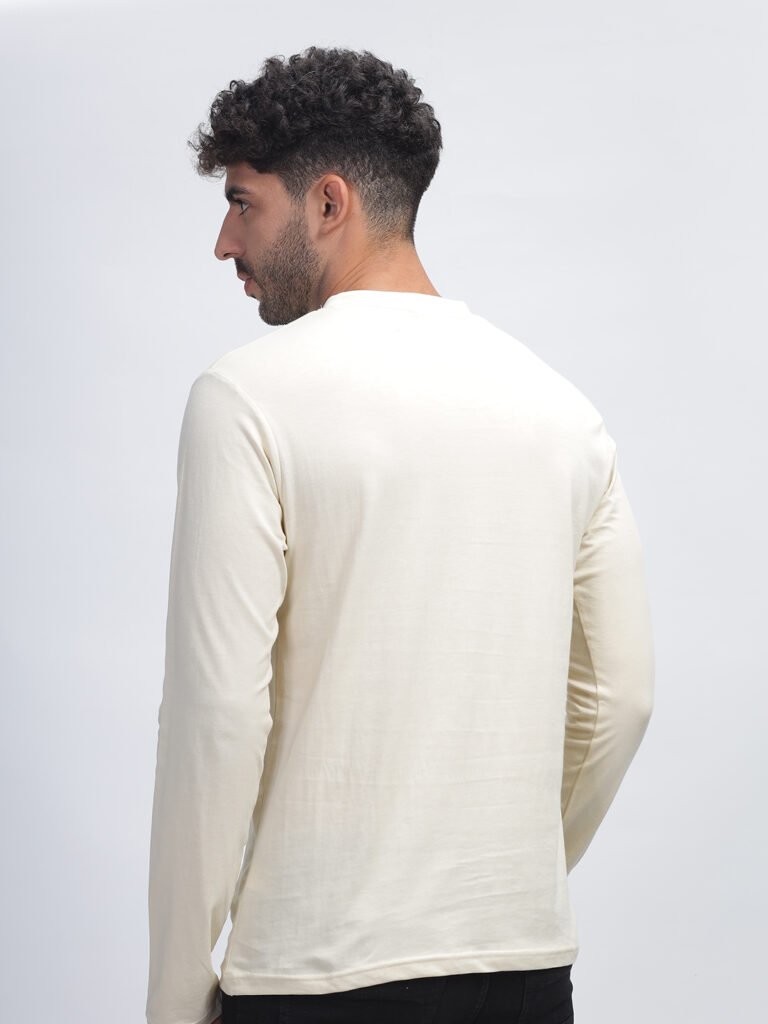 100% Pure Supima Cotton Henley Full Sleeve - Beach (Beige)