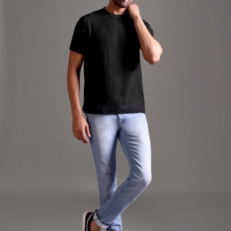 Honeycomb Waffle Textured Crew Neck - Black - Image 6