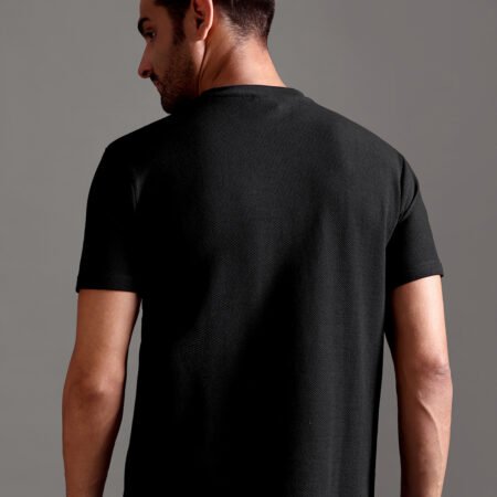 Honeycomb Waffle Textured Crew Neck - Black - Image 7